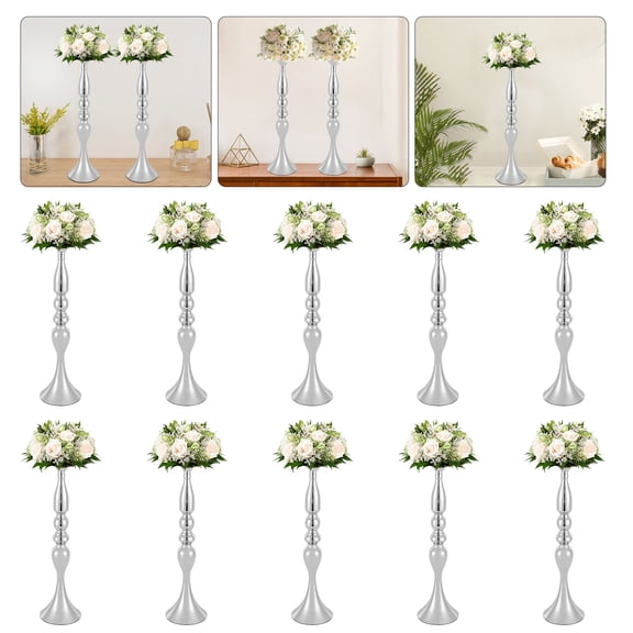 10 Pcs Free-standing Silver Vases Wedding Centerpieces for Tables Versatile Metal Flower Arrangement