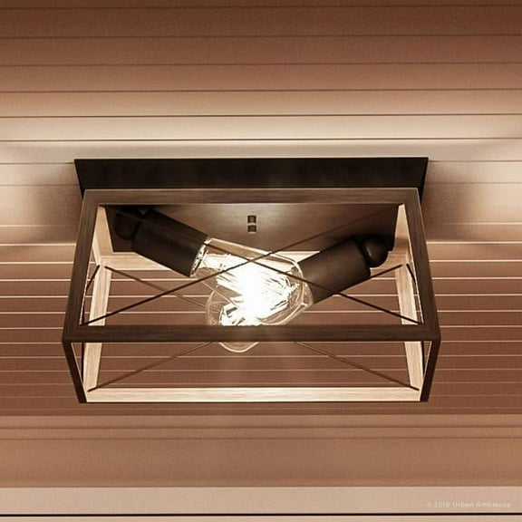 Urban Ambiance Luxury Farmhouse Flush-Mount Ceiling Fixture, Size: 6"H x 12"W, with Urban Industrial Style Elements, Olde Bronze Finish, UHP2120