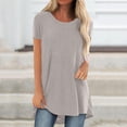 thumbnail image 2 of Delayuji Solid Color Rag Shoulder Long T Shirt Round Neck Loose Short Sleeved Pullover Top for Women Gray M Polyester,Spandex Short Sleeve Shirts for Women, 2 of 5