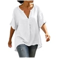 thumbnail image 2 of Diufon Linen Shirts for Women Dolman Short Sleeve Button Notch-Neck Pullover Casual Loose Crinkle Gauze Blouses, 2 of 9