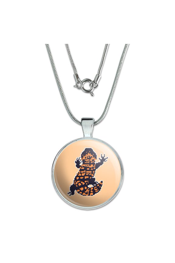 Gila Monster Pixel Lizard 1" Pendant with Sterling Silver Plated Chain