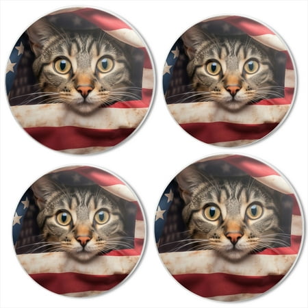 

BaHomeck Electric Stove Burner Covers Set of 4 Round Metal Gas Stove Burner Covers 8 Inch and 10 Inch Kitchen Decor Tabby Cat Peeks Out From Behind American Flag