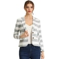 thumbnail image 1 of Blazer a rayas con cierre de botón y bolsillo con solapa con muesca para mujer Gris Claro M, 1 of 6