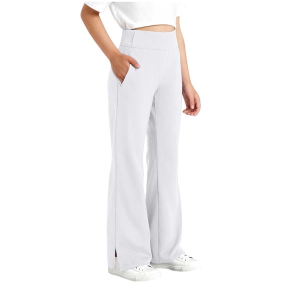 Girls' Leggings Cross Flare Pants with Pockets Black Soft Stretchy High Waisted Pants for Kids Child Yoga Dance White 12-13 Years