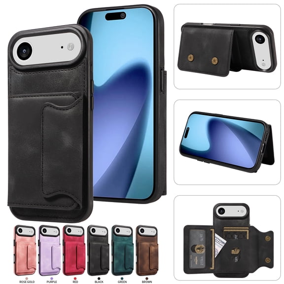 Case for iPhone Air, Premium PU Leather   TPU Protective Back Cover with Card Slots Finger Ring Kickstand Magnetic Closure Shockproof Drop Protective for iPhone Air, Black