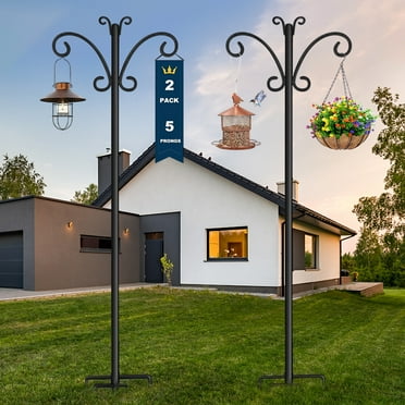 2 Pack - 108-inch Shepherds Hooks for Outdoor, Heavy Duty Bird Feeder Poles with 5-prong Base, Adjustable Garden Hanging Stand for Bird Feeders, Plants, and Wedding Decor