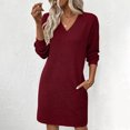 thumbnail image 2 of Dresses for Women Solid Color Casual Long Sleeved V-neck Side Pocket Casual Fashion Dress Floral Vocation Beach Sundress, 2 of 6