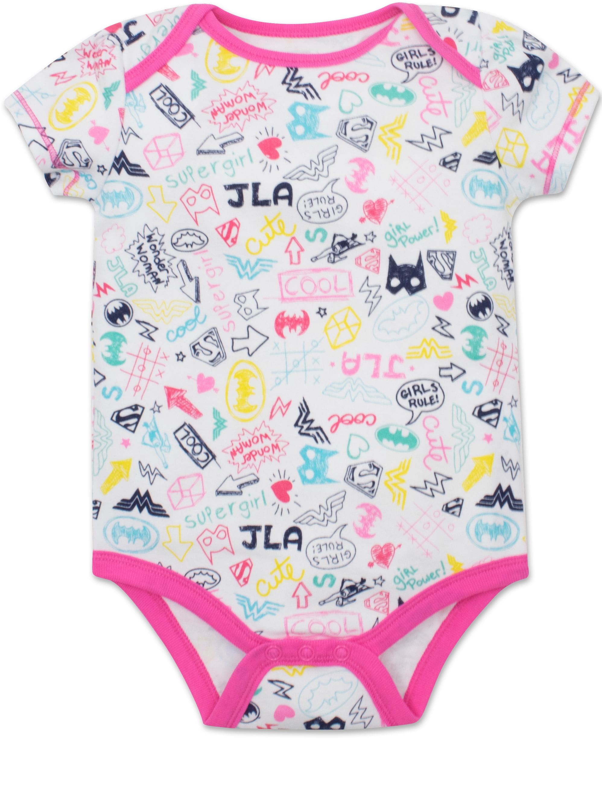 Warner Bros. Justice League Baby Girls' 5 Pack Onesies - Wonder Woman Batgirl and Supergirl (0-3M)