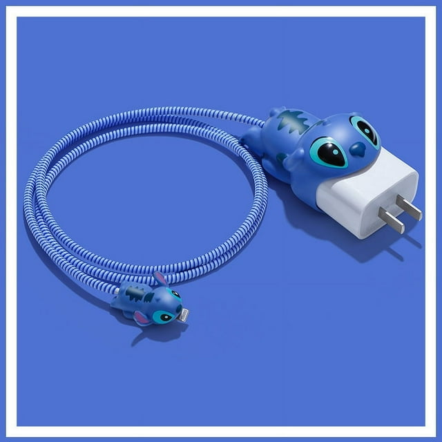 Protector de cargador de teléfono móvil, funda protectora de plástico antirotura para Cable de datos de dibujos animados para iPhone 12 13, color azul