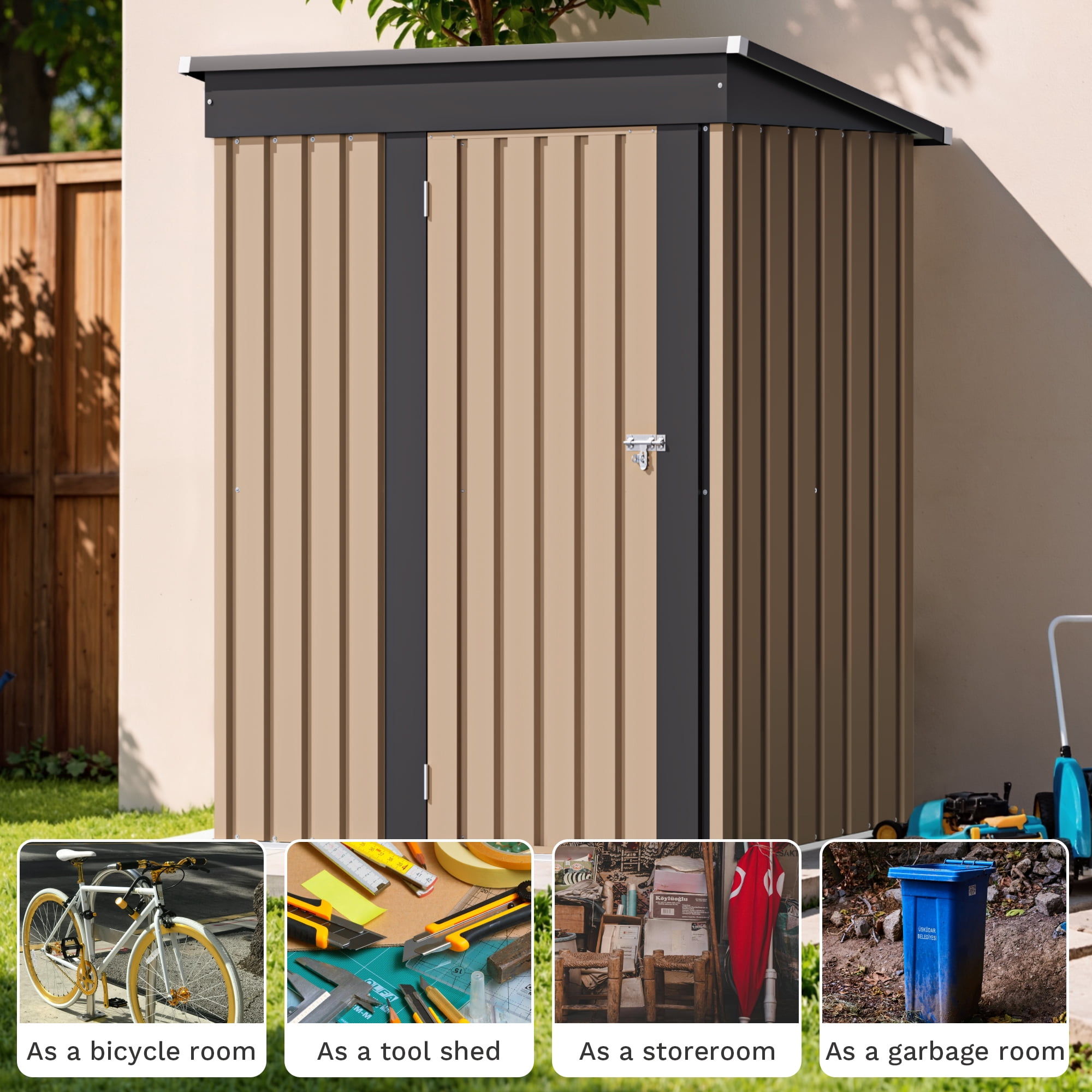 Devoko 5×3 ft.Patio Metal Shed, Lockable Garden Shed for Outdoor Backyard Patio Storage