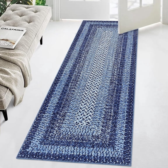 2x8 Runner Rug Non Slip Washable Soft Low-Pile Boho Vintage Hallway Kitchen Entryway Rug Navy