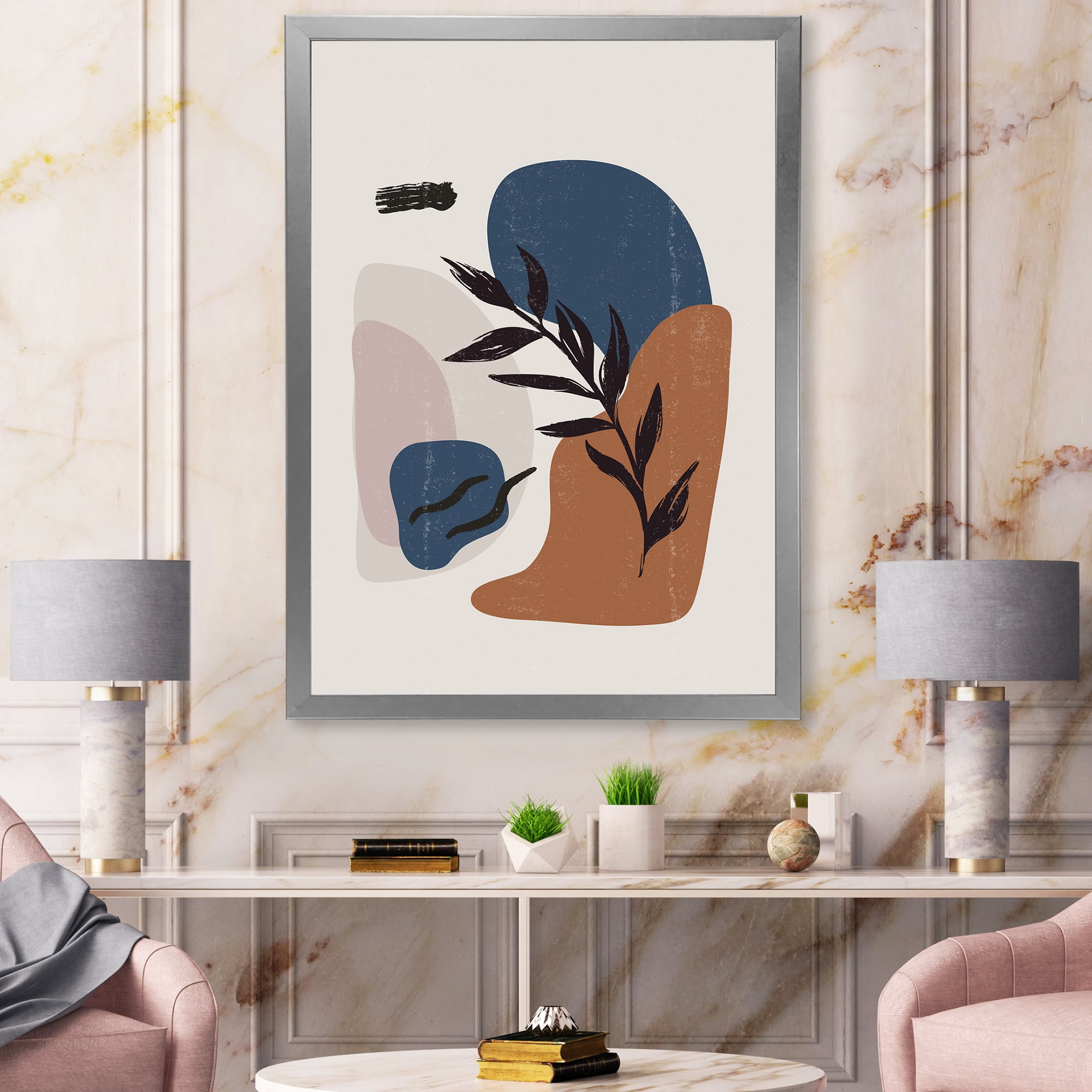 Designart 'Boho Minimalist Botanical Vintage Print' Modern Framed Art Print