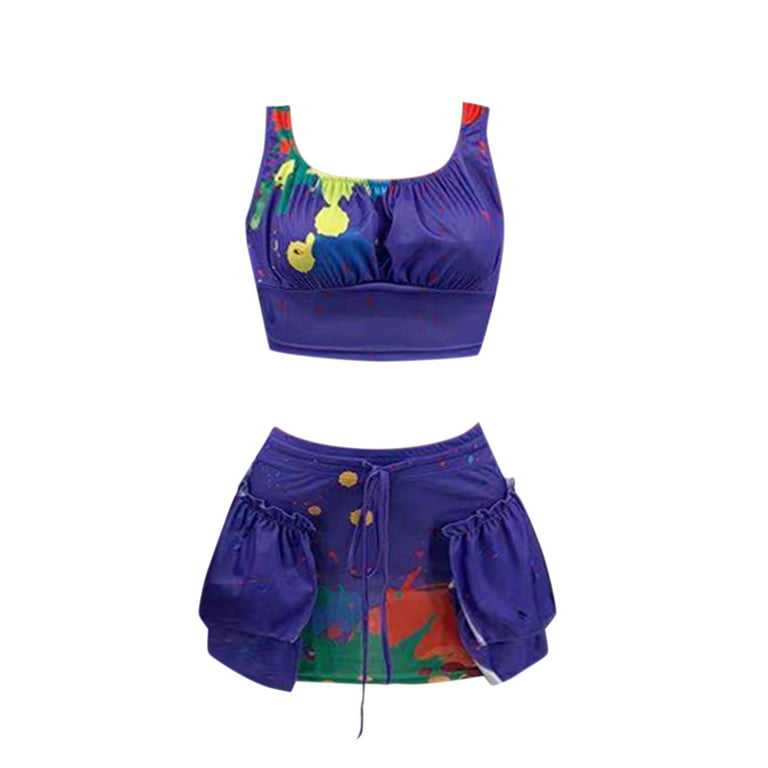 MRULIC dresses for women 2022 Womens 2 Piece Outfits Set Cami Crop Tops Cute  Ruffle Shorts Tracksuit Clubwear Women's Skirt Suit Purple + L 