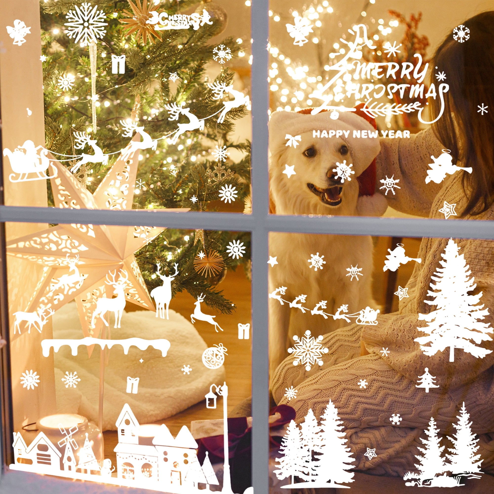 Unique Bargains Window Clings Party Supplies for Holiday White Snow House Lamp