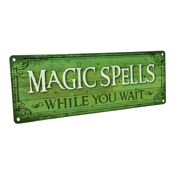Magic Spells While You Wait 4"x12" Metal Sign, Wall Décor for Home and Office
