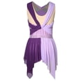 thumbnail image 3 of Oyolan Womens Rhinestone Lyrical Dance Dress Color Block Mesh Ruched Twisted Leotard Dress Dancewear Purple M, 3 of 9