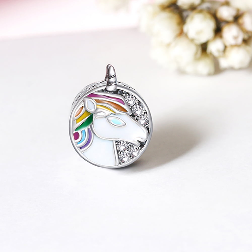 White Unicorn Charm European Bead CZ Sterling Silver Ginger Lyne Collection