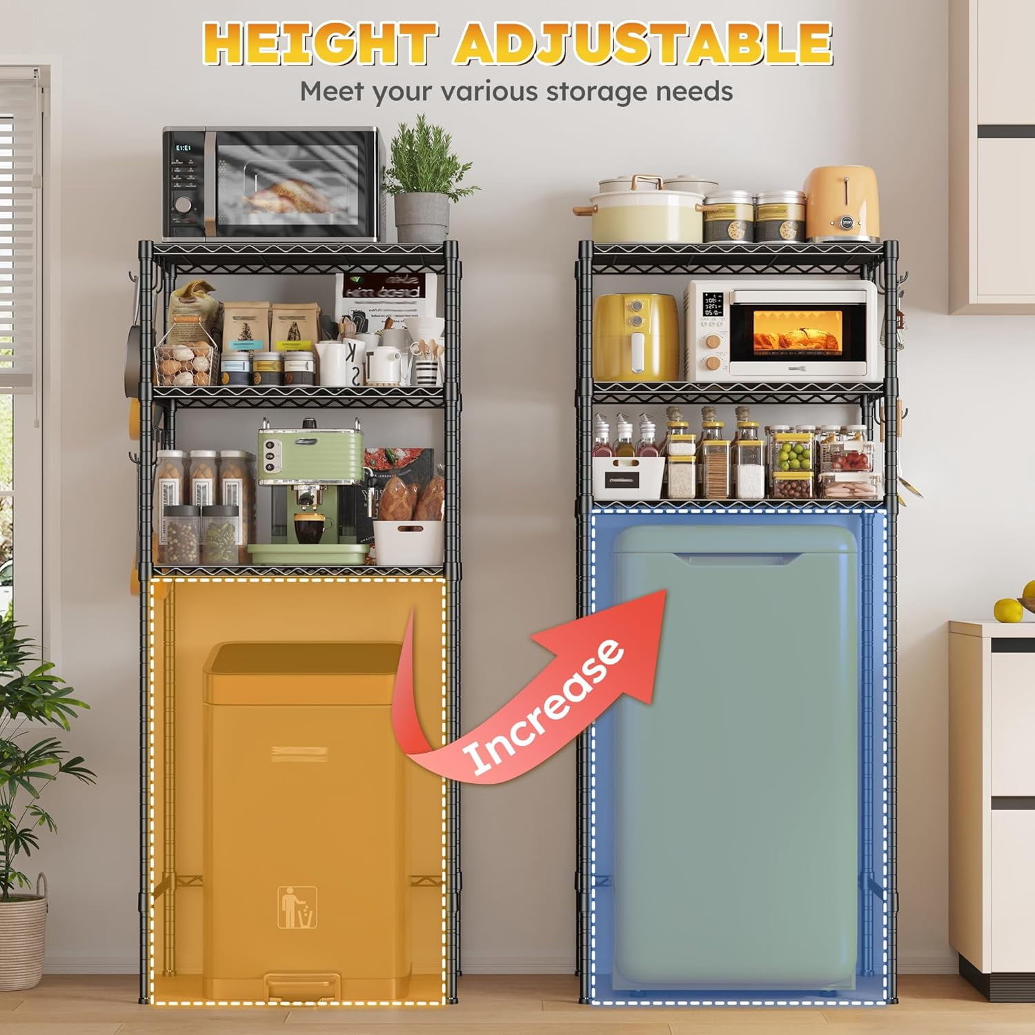 ZYPPP 3Tier Mini Fridge Shelf with Storage for Dorm Adjustable Shelving Metal Storage Shelves Rack Mini Fridge and Microwave Stand for College Rooms Kitchen, Office, 65.36Hx18.1Dx26.38W, Black
