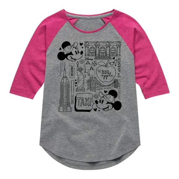 Disney - Mickey & Friends - The Big Apple with Minnie & Mickey - 5th Avenue - Toddler And Youth Girls Raglan Graphic T-Shirt
