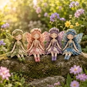 Guodhu Fairy Patchwork DIY Collection,Fun Flower Fairies Patchwork Sewing Kit,Make 4pcs Winged Elf Cloth Doll,Fabric Full Supplies DIY Craft Set for Beginner Crafters,Home Decor Unique Handmade Gift