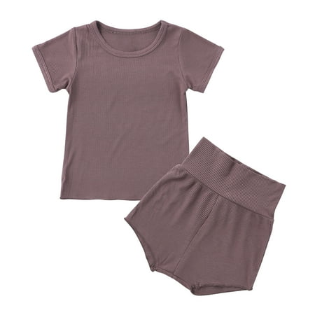 

Honeeladyy Savings Toddler Kids Baby Boys Girls Fashion Cute Solid Color Short Sleeve High Waist Shorts Cotton Casual Suit