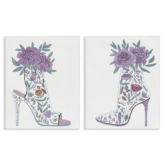 Stupell Industries Floral Stiletto Heel Boots Fashion Painting Wrapped Canvas Art Print Wall Art, 16 x 20, Set of 2