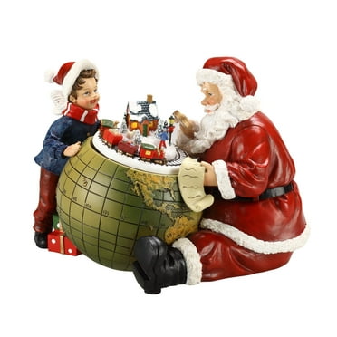 CC Christmas Decor Set of 2 Santa, Kid and Earth Theme Musical LED Lighted Table Pieces 5.5"