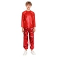 thumbnail image 3 of Zaldita Kids Boys Girls Shiny Metallic Jazz Hip Hop Dance Outfits Long Sleeve T-Shirts and Pants Performance Dancewear Red 2-3, 3 of 7