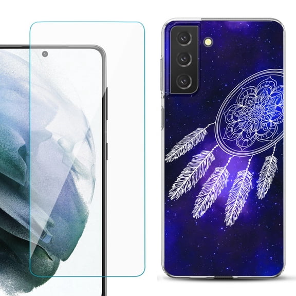 Slim-Fit TPU Fashion Phone Case for Samsung Galaxy S21 FE 5G Fan Edition, with Tempered Glass Screen Protector, by OneToughShield ® - Dream Catcher