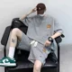 thumbnail image 3 of Conjunto de 2 piezas de chándal sencillo con diseño de gofre para hombre y mujer, camiseta y pantalones cortos de diseño urbano holgados de verano, ropa deportiva informal con diseño de parche, 3 of 5
