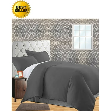 Celine Linen Wrinkle & Fade Resistant 3-Piece Duvet Cover Set -, 1500 Series 100% HypoAllergenic - Silky Soft, Full/Queen, Grey