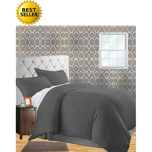 Celine Linen Wrinkle & Fade Resistant 3-Piece Duvet Cover Set -, 1500 Series 100% HypoAllergenic - Silky Soft, Full/Queen, Grey