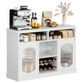 thumbnail image 4 of Modern Wine Bar Cabinet with LED Light, 47" Liquor Storage Cabinet with Wine Rack and Glass Hanger, White Buffet Storage Cabinet with Fluted Glass Doors for Kitchen Dining Living Room, 4 of 9