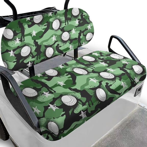 Pzuqiu Golf Themed Camo Golf Cart Seat Cover Set - Breathable Stretchable Polyester Protector | Fits Most 2-Seater Carts - Durable & Washable Golf Cart Accessories