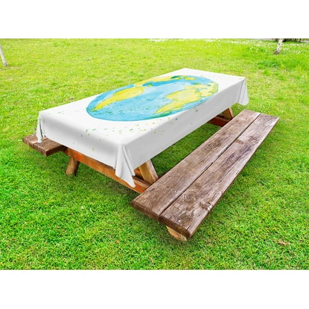 

Earth Outdoor Tablecloth Hand Drawn Watercolor Style Earth Kids Art with Color Stains Decorative Washable Fabric Picnic Table Cloth 58 X 84 Inches Pale Blue Yellow Pistachio Green by Ambesonne