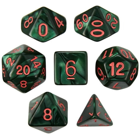 UPC: 0753569805134 | Set of 7 Dice – Cinderbloom – Pearlized Green with Red Paint