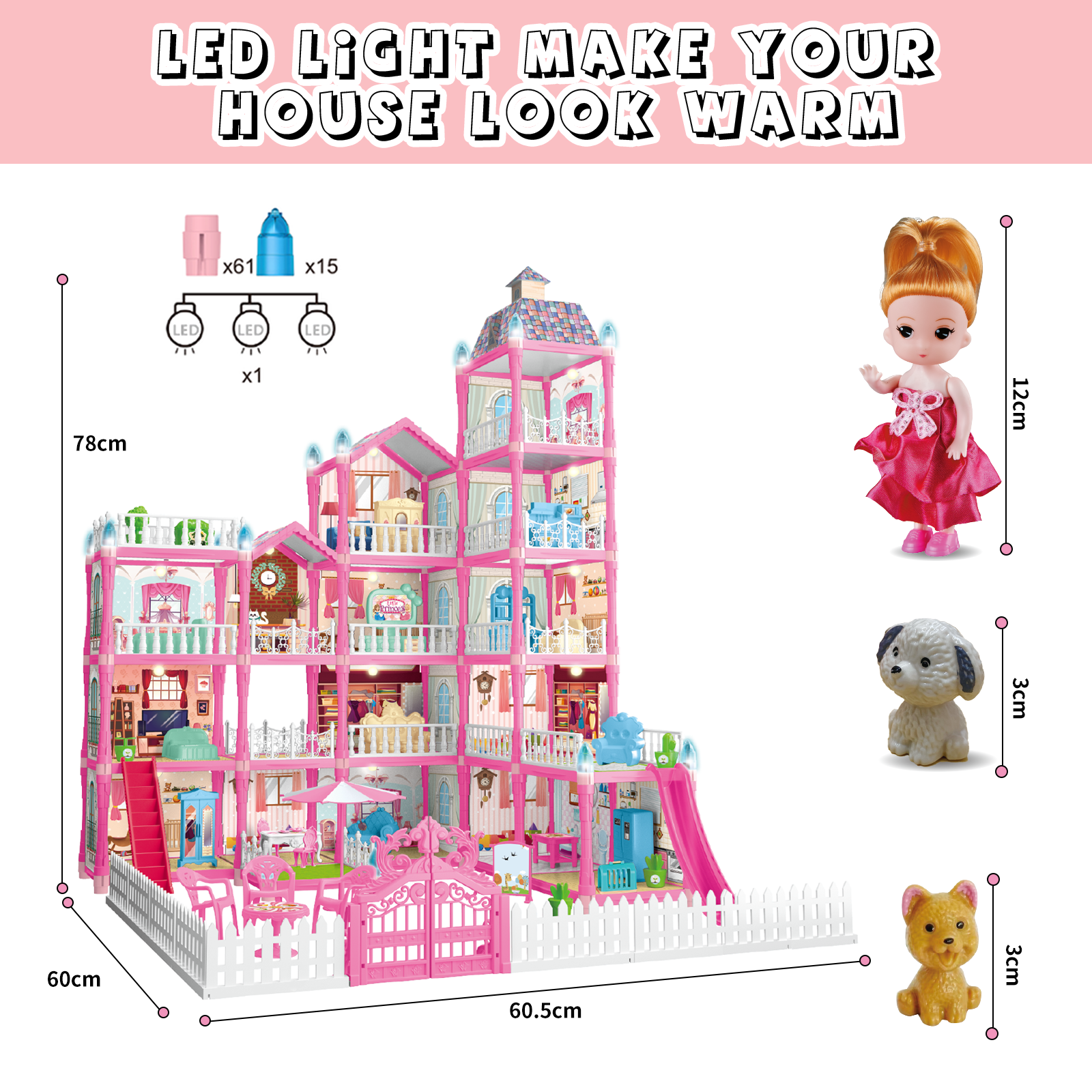 Carsky Rooms Pink DIY Dollhouse Building Playset with Lights photo 7
