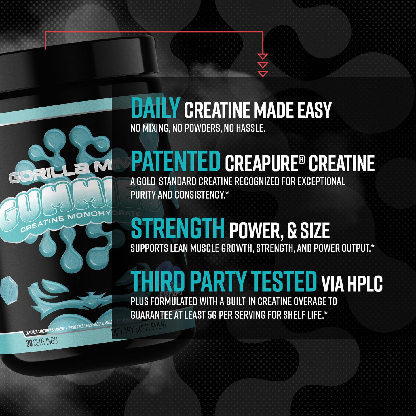 Gorilla Mind Creatine Gummies, 5g Creapure® Creatine Monohydrate, No Added Sugar, Blue Raspberry Flavor, 120 Count