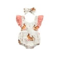 thumbnail image 1 of Qmyliery Baby Girl Two Piece, Floral Rabbit Pattern Fly Sleeve Romper Headband Gifts, 1 of 8