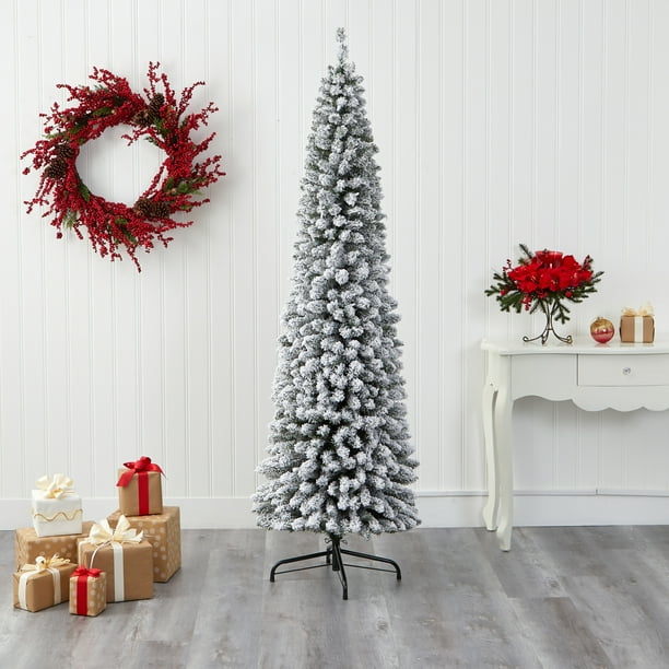 7ft. Flocked Pencil Artificial Christmas Tree with 574 Bendable