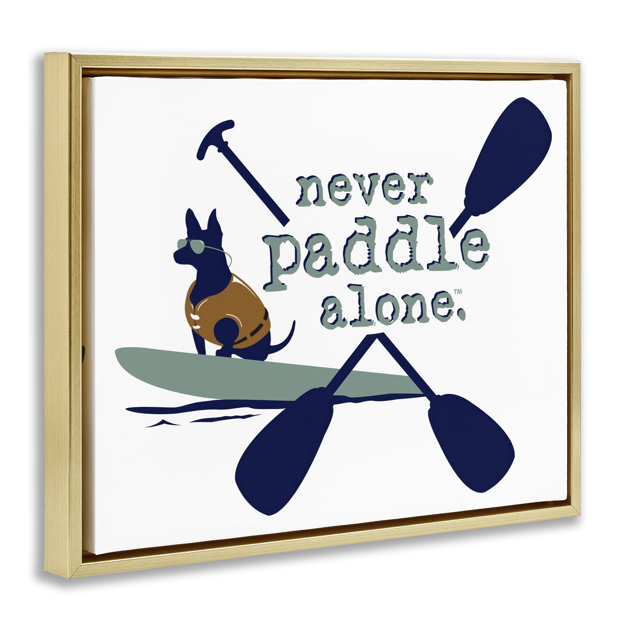 Stupell Industries Never Paddle Alone with Dog Animals Painting Gold Floater Framed Canvas Art Print Wall Art, 31 x 25