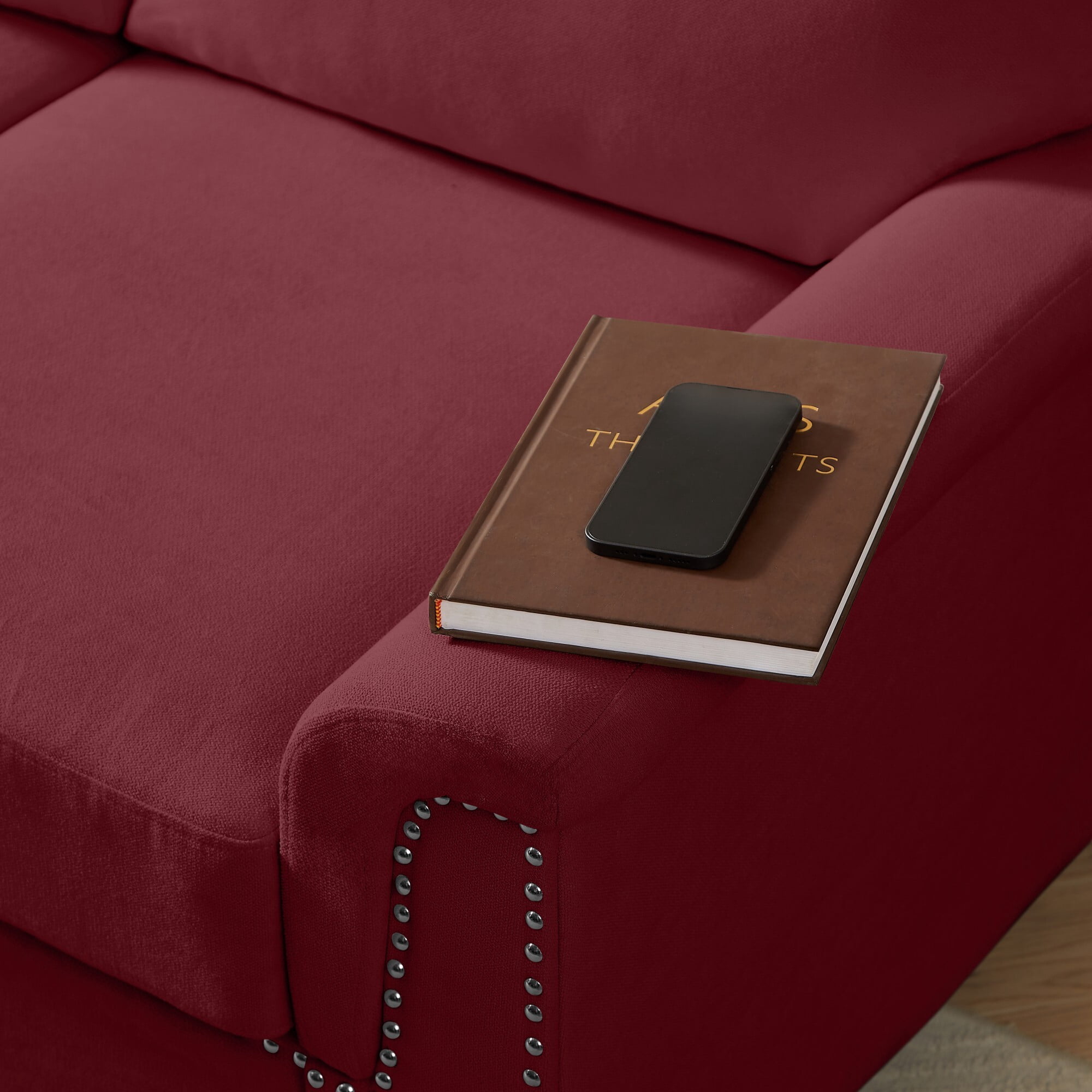DEALTOPS 82" Modern Ice & Snow Velvet 3-Seater Sofa — Living Room Couch with Rolled Arms & Nailheads, Burgundy
