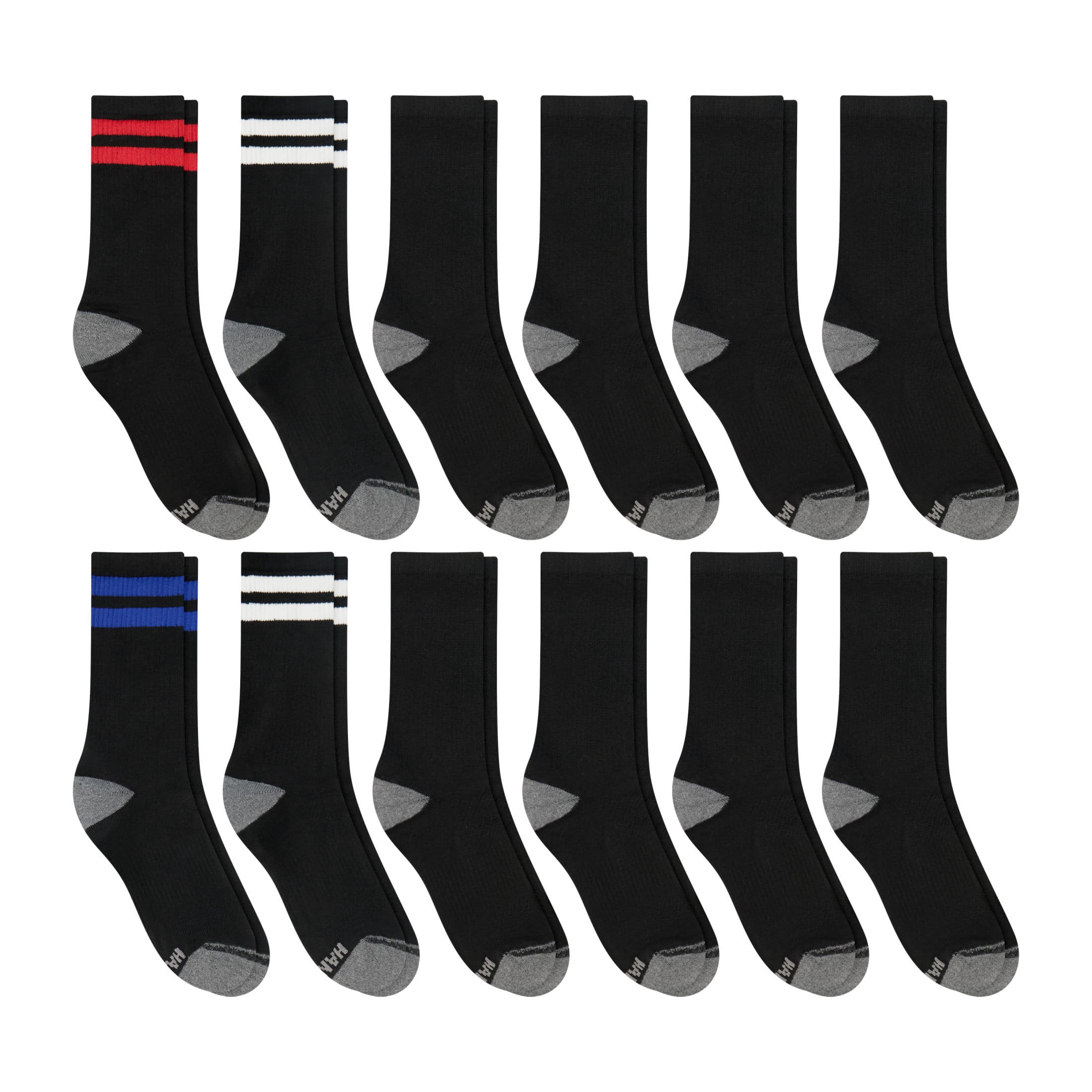 Hanes Mens Crew Socks Pack, 12-Pack, X-Temp, Active Cool Lightweight