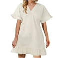 thumbnail image 2 of Fshaion Robe d'Été pour Femmes 2024 Grande Taille Col en V Manches Courtes Robe Unie à Volants en Solde à Moins de 10!, 2 of 6