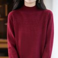 thumbnail image 5 of YueHuiYing Women's Fashion Casual Solid Color Semi-turtle Neck Loose Winter Knitted Sweater Pullover Top, 5 of 5