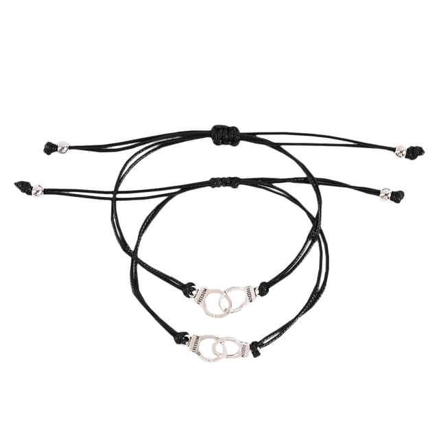 2Pcs Hand Woven Leather Wrist Chian Adjustable Bracelets Fashion Bangle Simple Jewelry (Black)