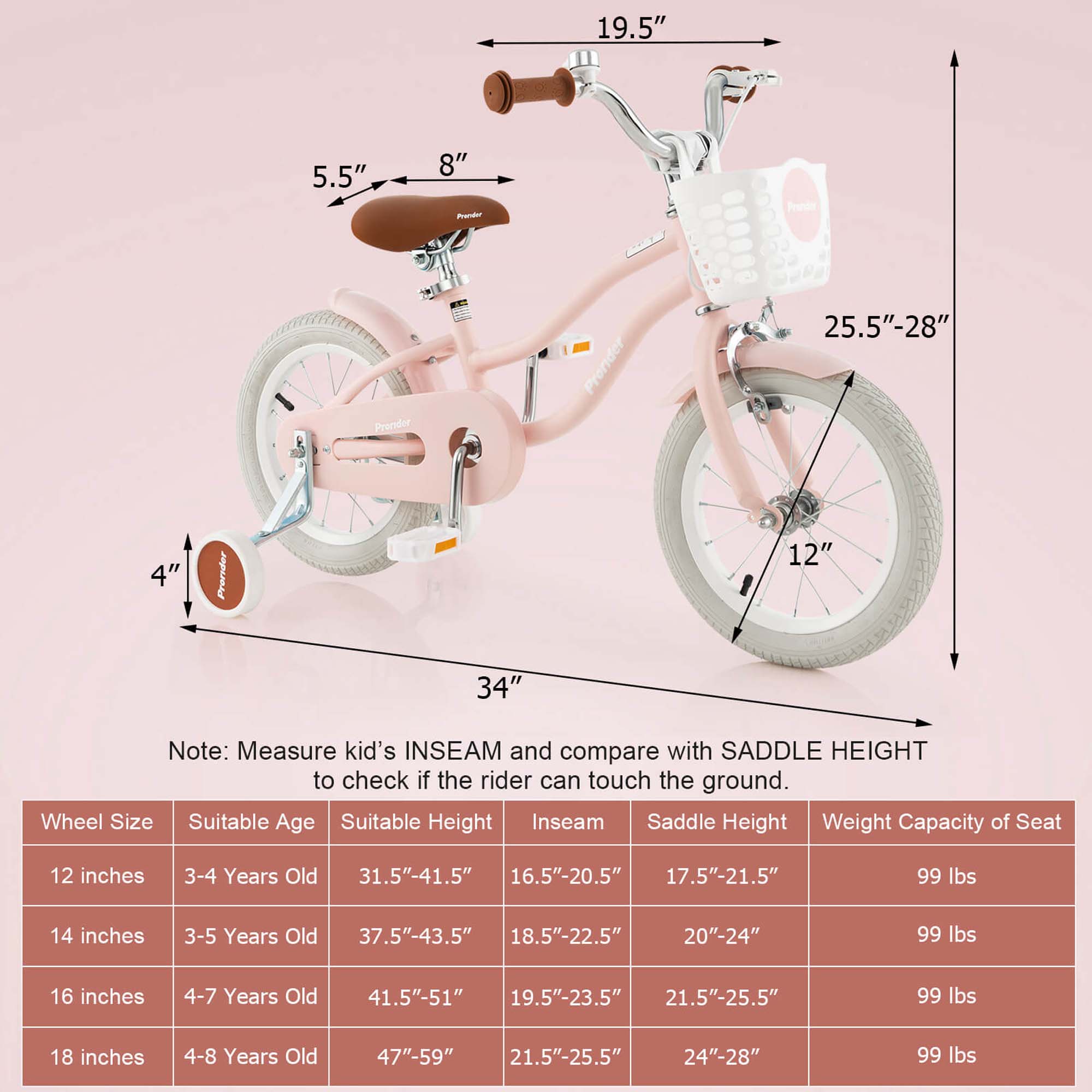 Costway 12" Kid's Bike, Pink photo 3