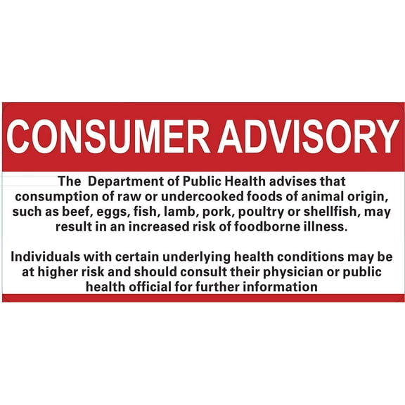 Restaurant Consumer Advisory Sign (Double Sided Tape White, Rust Free Aluminium 6x12)