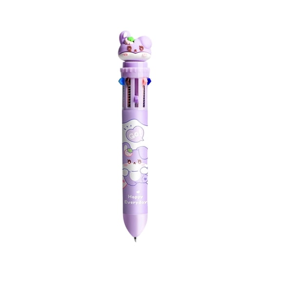 10-in-1 Multicolor Ballpoint Pen,Retractable Cartoon Decoration for College Office Daily Use Term Begin Gifts,Purple