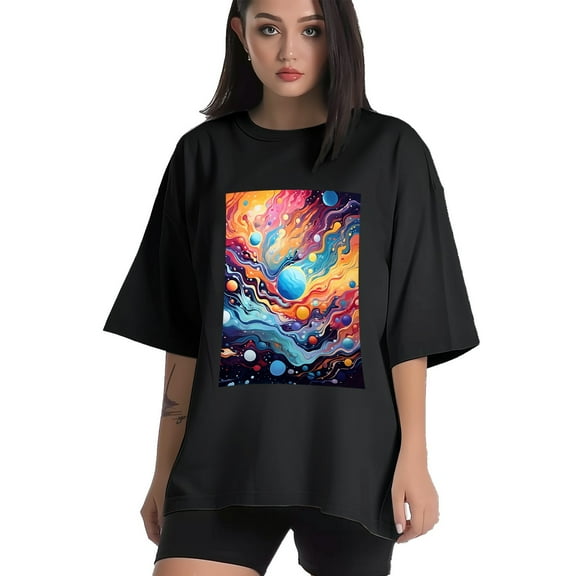 Plus Size Shirt for Women Black Tops for Women Short Sleeves Shirt for Women Modern Abstraction T Shirt Crewneck Shirt for Women XS